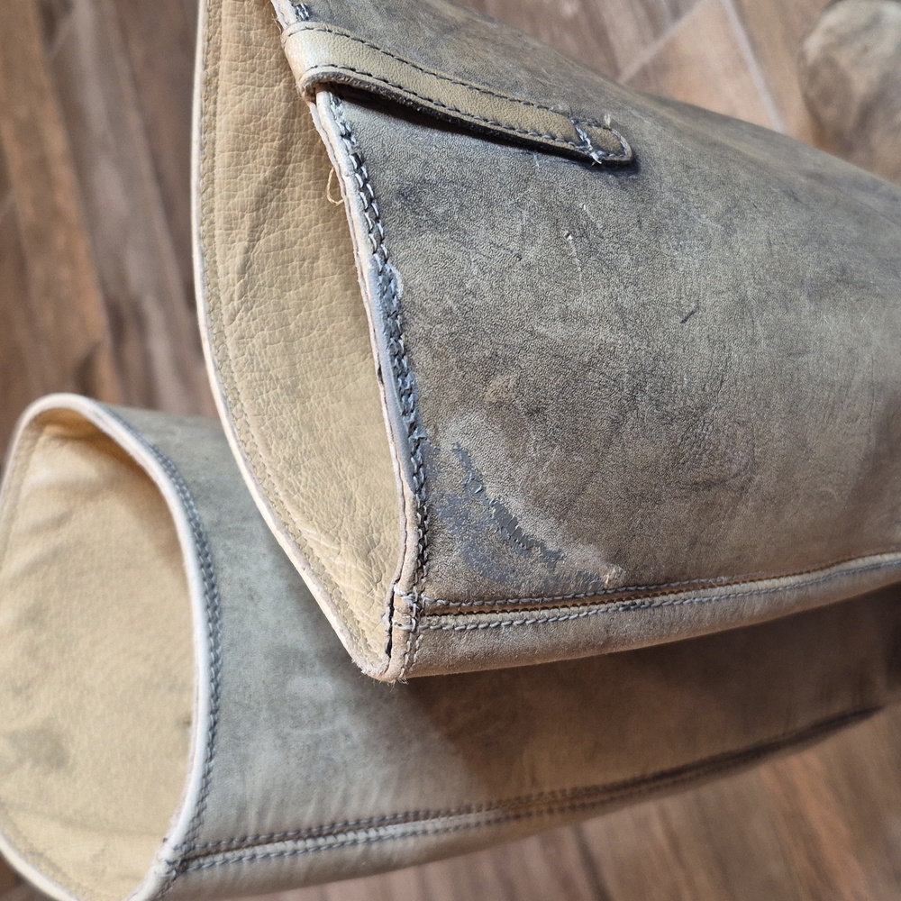 7/7.5 FRYE Lindsay Plate Distressed Knee High Leather Boots in Taupe - Picture 9 of 16